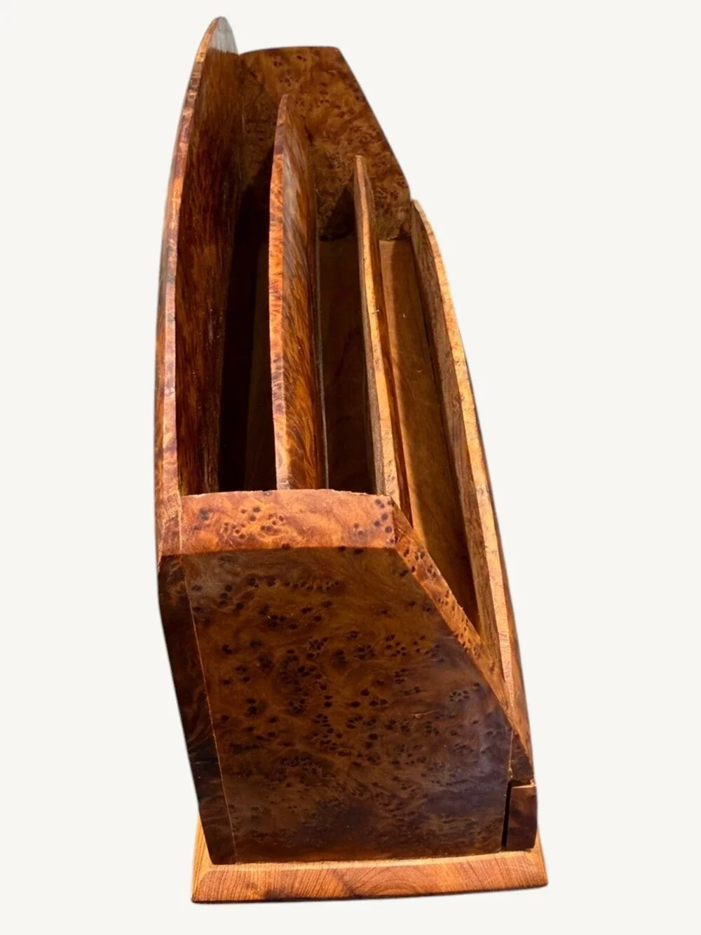 Vintage Moroccan Thuya Burl Wood Letter Rack Desk Organizer Drawer Morocco